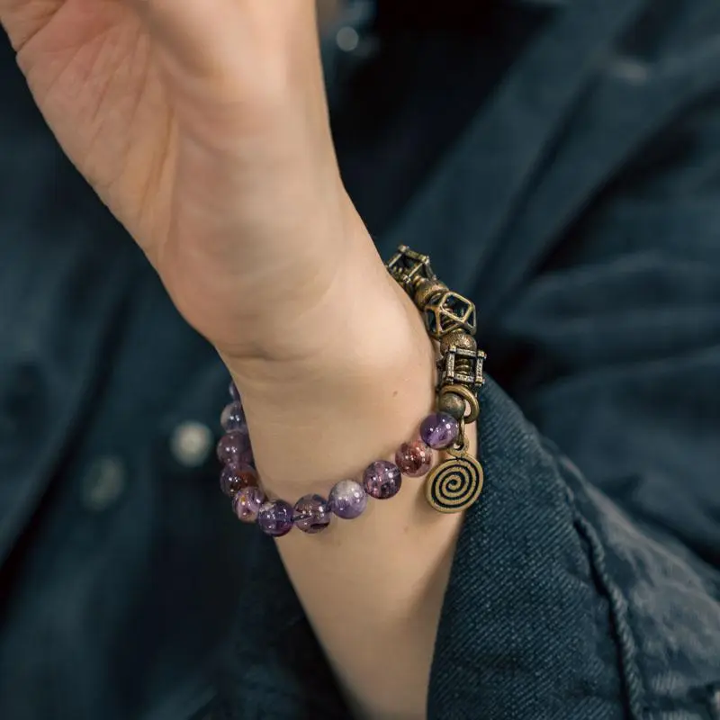 Amethyst Phantom & Brass Bracelet