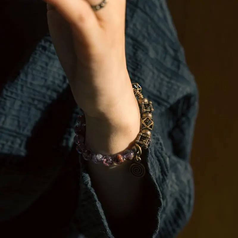 Amethyst Phantom & Brass Bracelet