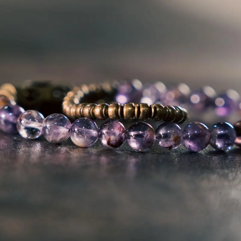 Amethyst Phantom & Brass Bracelet