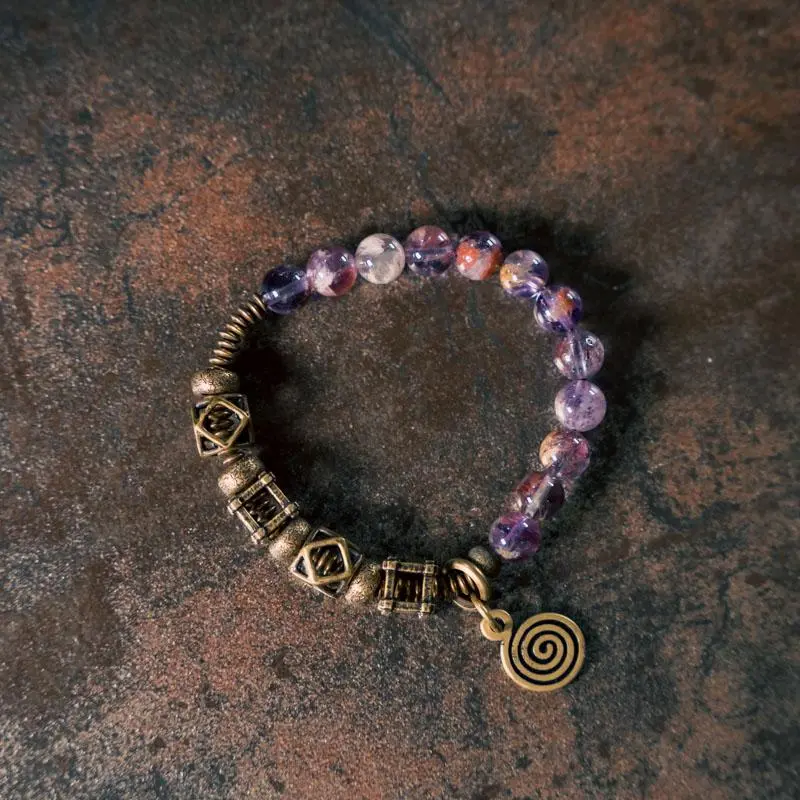 Amethyst Phantom & Brass Bracelet