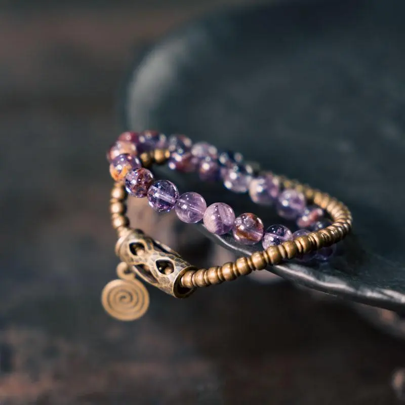 Amethyst Phantom & Brass Bracelet