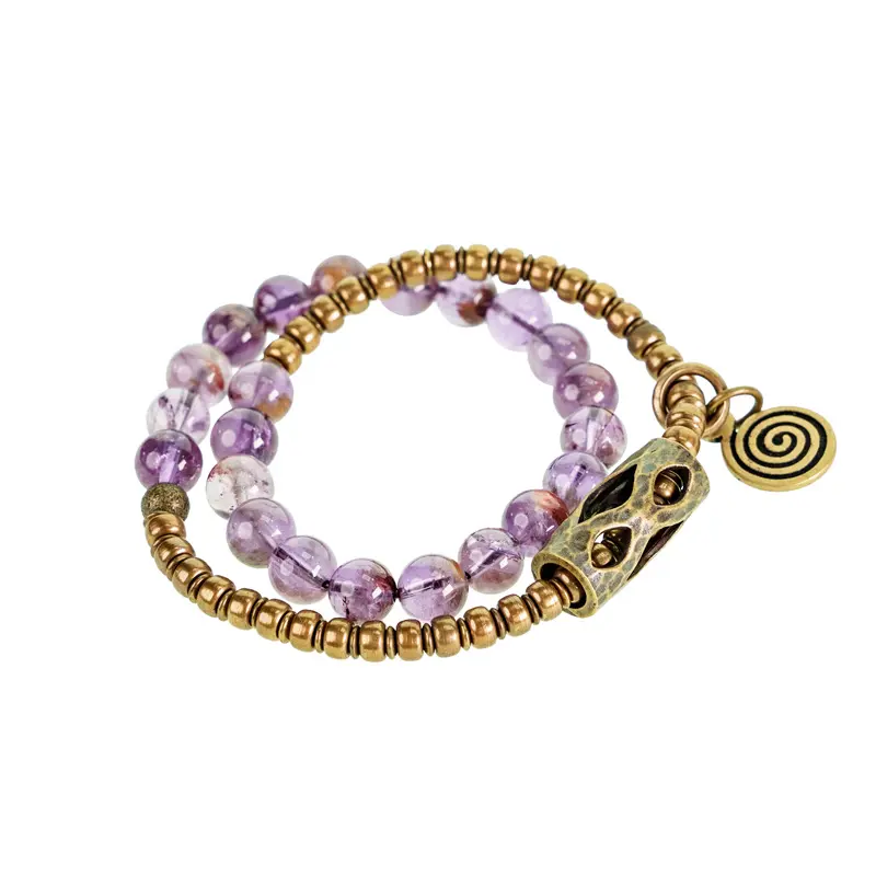 Amethyst Phantom & Brass Bracelet