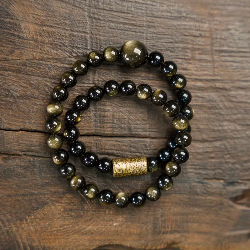 Double-Layer Cat’s Eye Golden Obsidian Bracelet