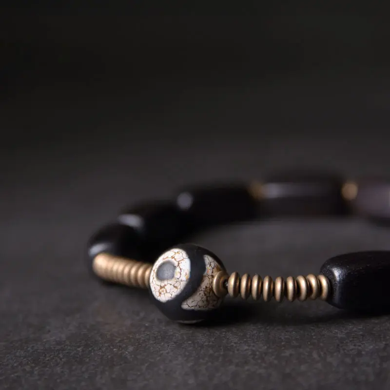 Dzi Bead Ebony Wood Bracelet