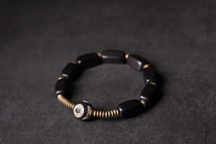Dzi Bead Ebony Wood Bracelet