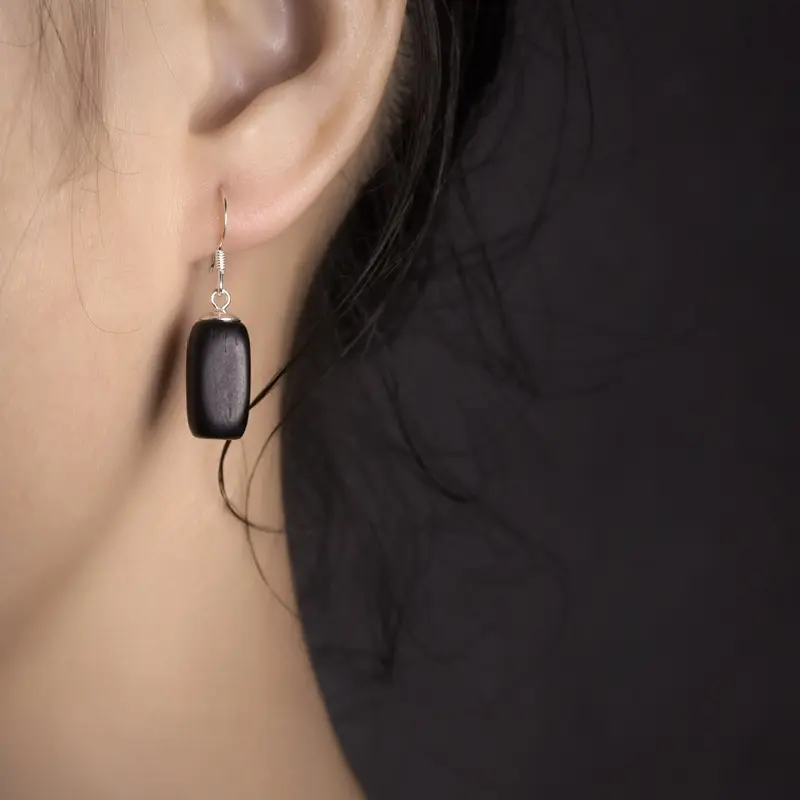 Ebony Wood 925 Silver Earrings