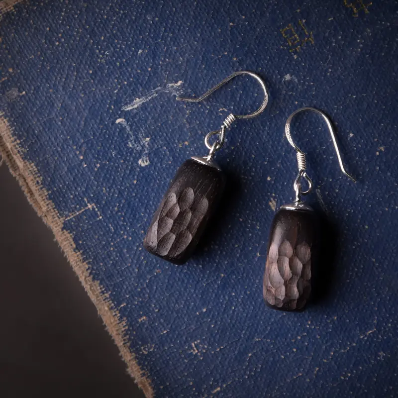 Ebony Wood 925 Silver Earrings