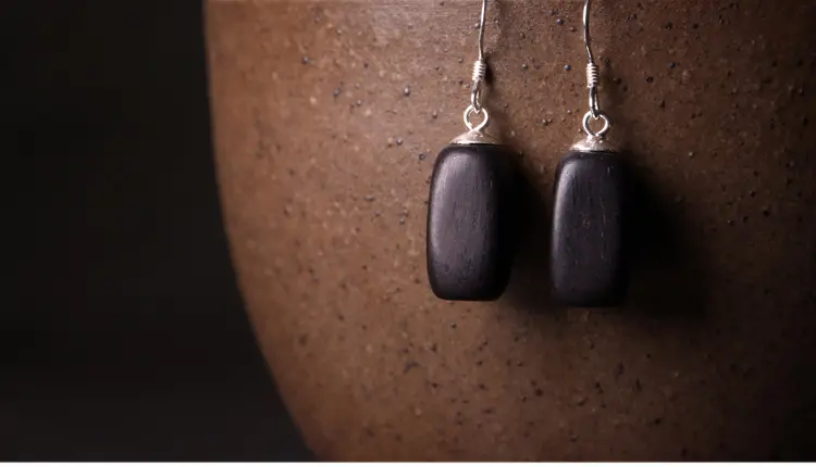 Ebony Wood 925 Silver Earrings