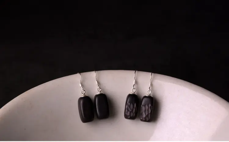 Ebony Wood 925 Silver Earrings