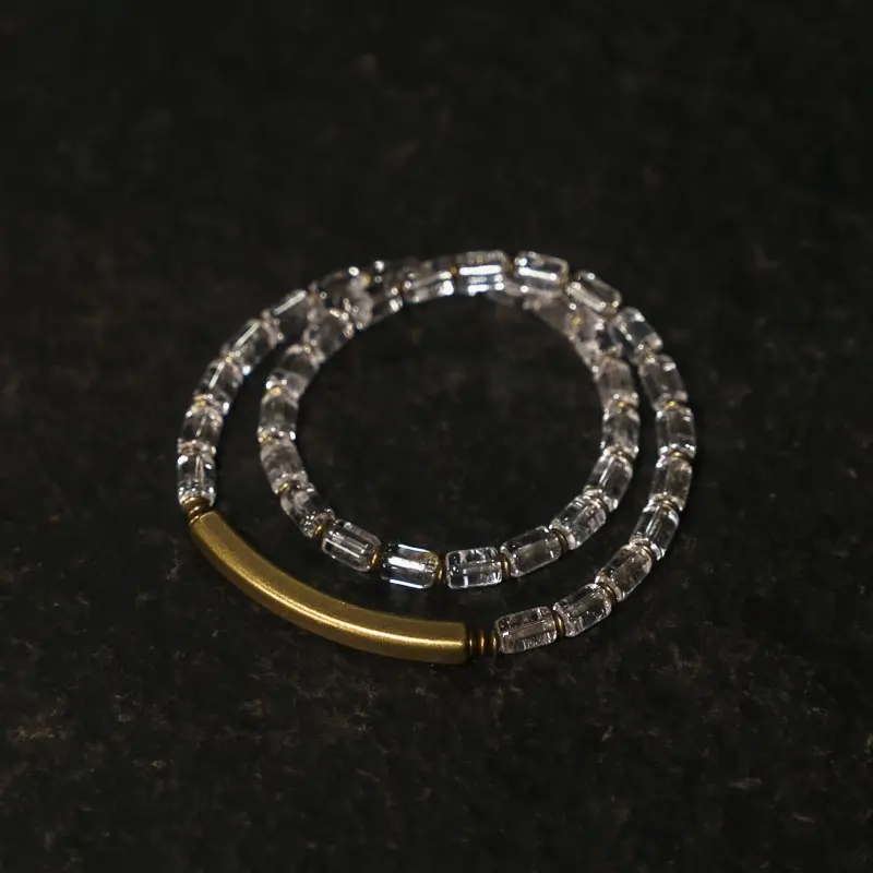 Faceted Clear Quartz Bracelet Modern Clarity & Vintage Brass