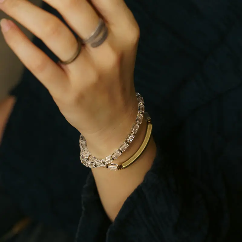 Faceted Clear Quartz Bracelet Modern Clarity & Vintage Brass