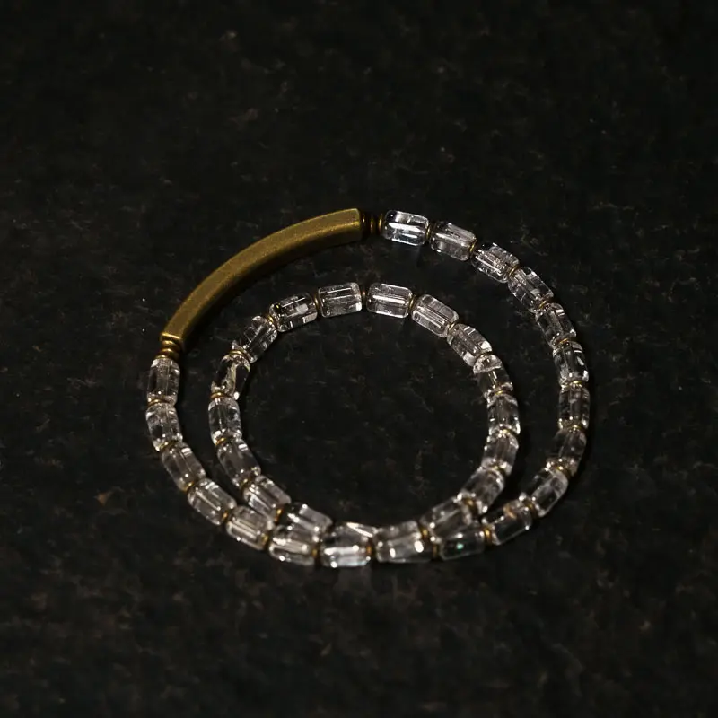 Faceted Clear Quartz Bracelet Modern Clarity & Vintage Brass