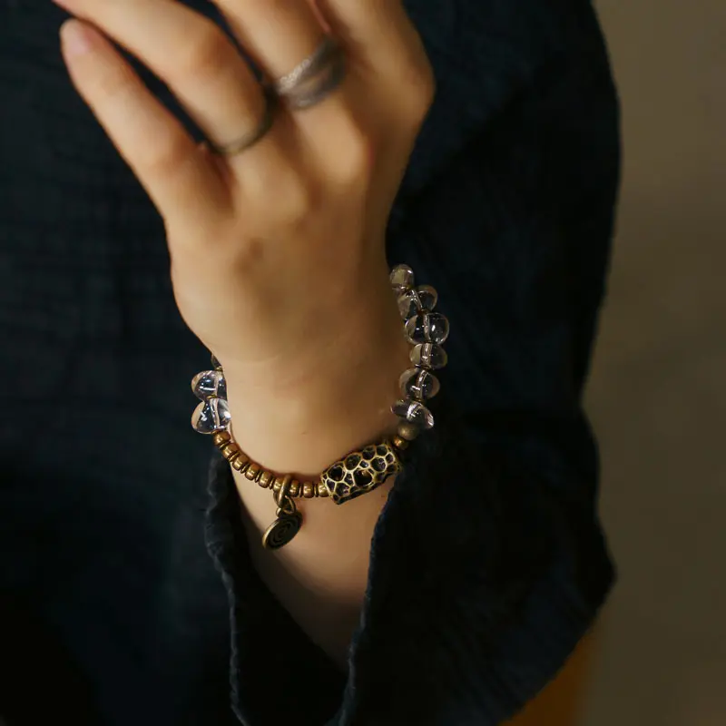 Polished Clear Quartz Bracelet Spiral Charm Jewelry