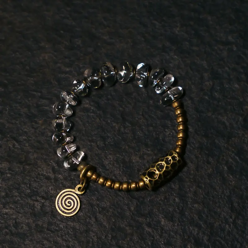 Polished Clear Quartz Bracelet Spiral Charm Jewelry