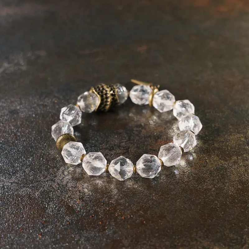 Radiant Clear Quartz Bracelet Clarity & Vintage Brass
