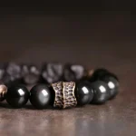 Retro-Chic Ebony Wood & Obsidian Bracelet-4