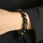 Retro-Chic Ebony Wood & Obsidian Bracelet-4