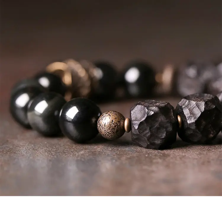 Retro-Chic Ebony Wood & Obsidian Bracelet-DEC-1