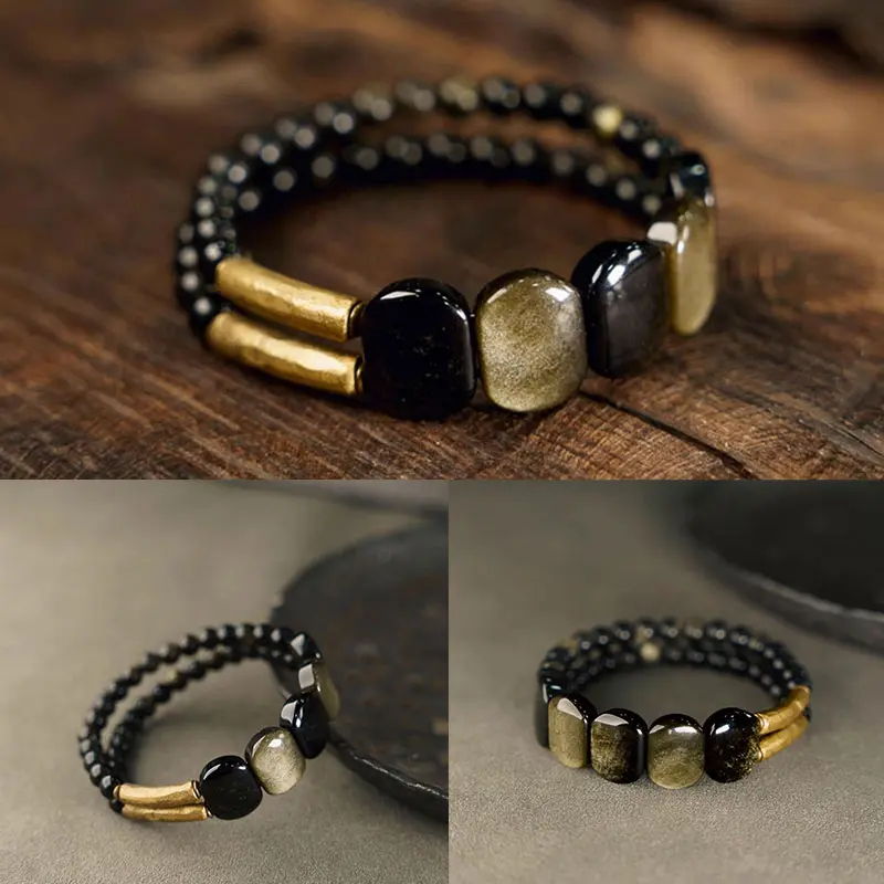 Retro-Chic Natural Obsidian Bracelet-dec-1