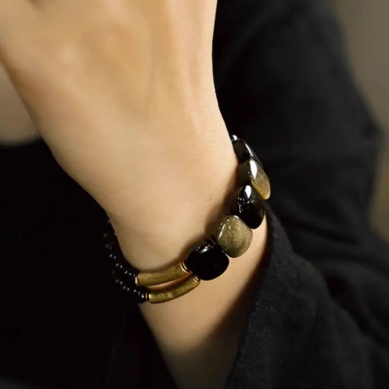 Retro-Chic Natural Obsidian Bracelet-dec-2