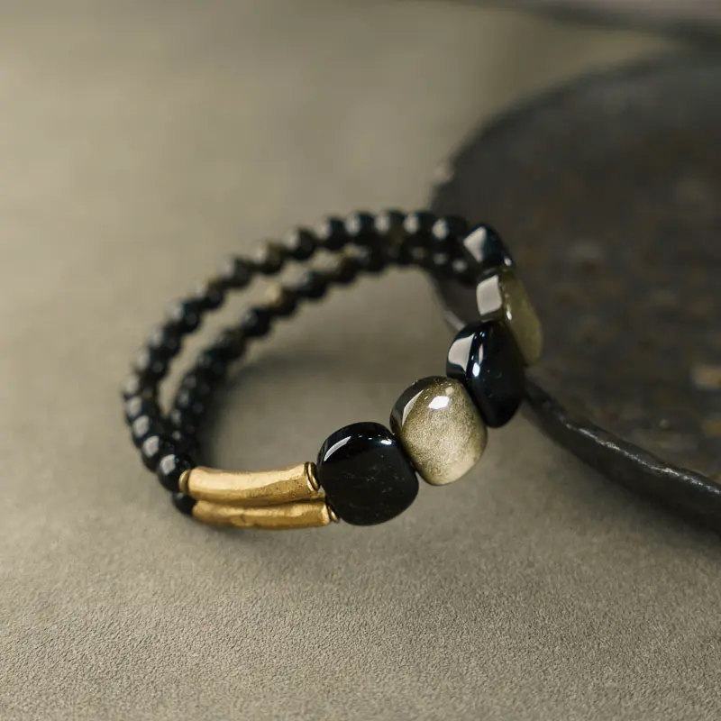 Retro-Chic Natural Obsidian Bracelet