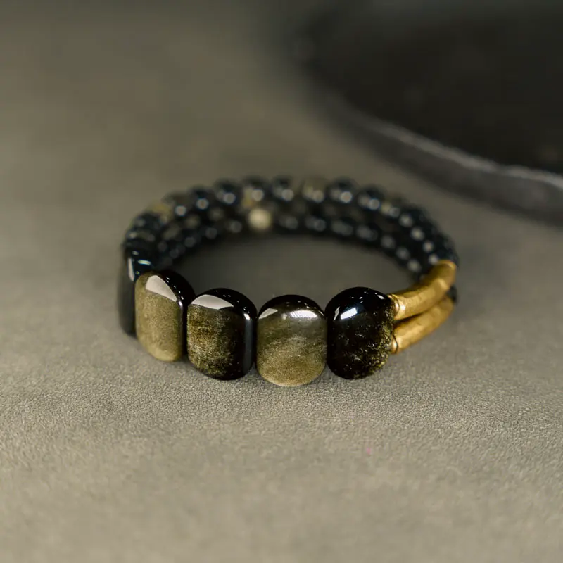 Retro-Chic Obsidian Bracelet-4
