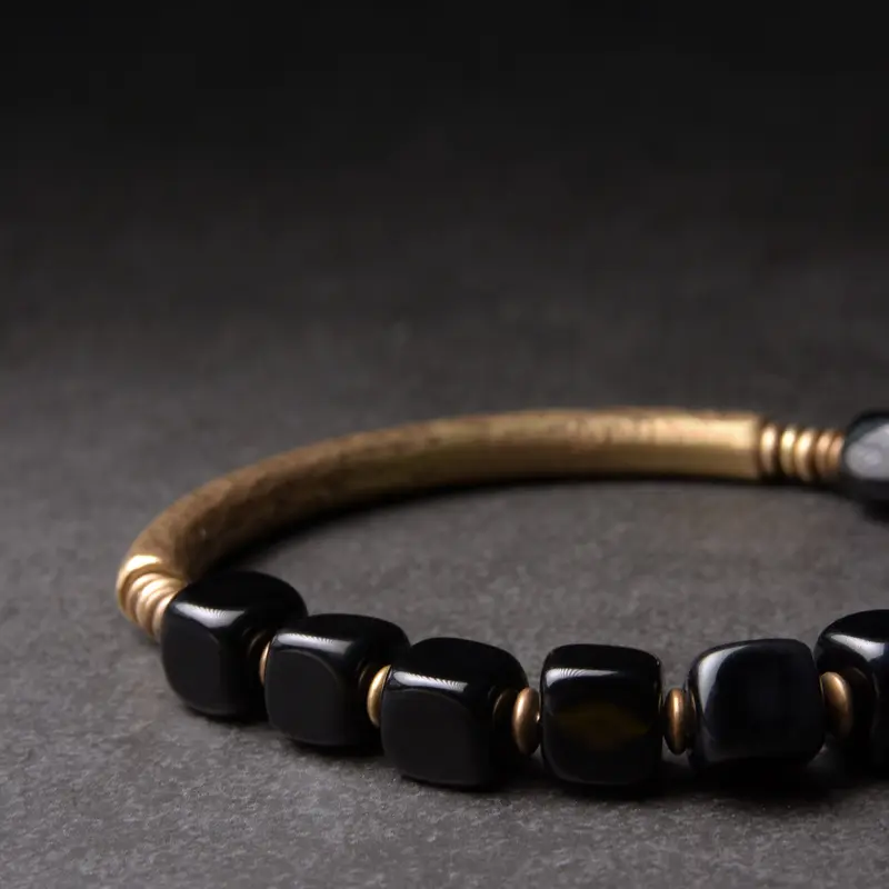 Vintage Brass Couple's Obsidian Bracelet-1