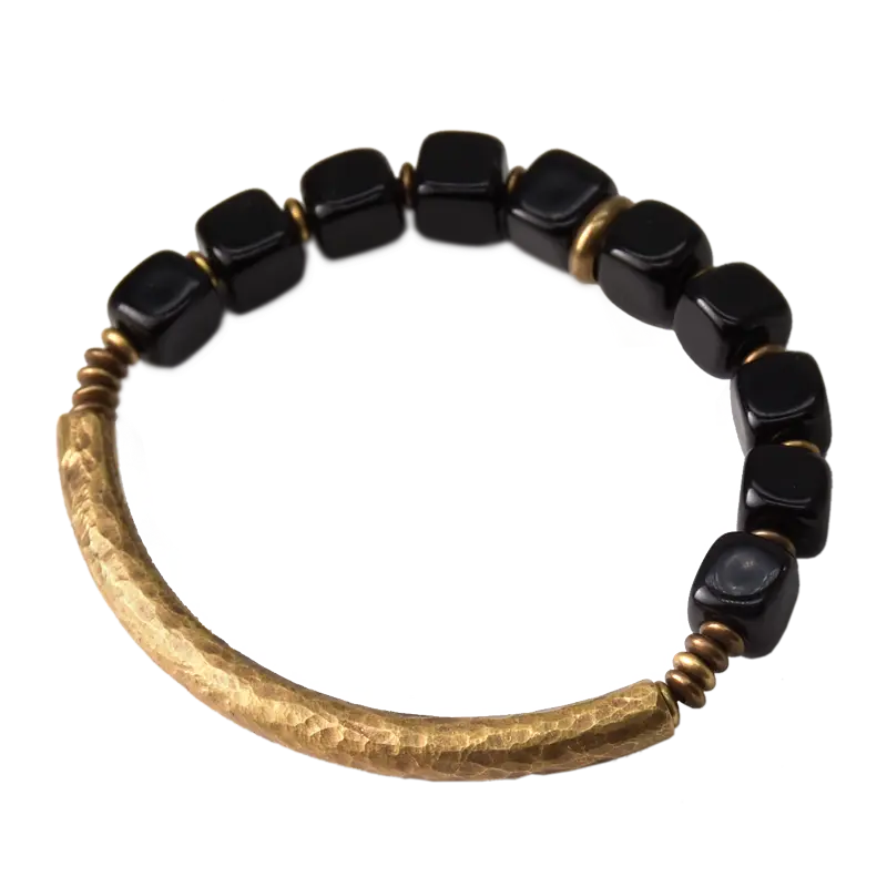 Vintage Brass Couple's Obsidian Bracelet — Strength in Simplicity - Buddha Bodhis