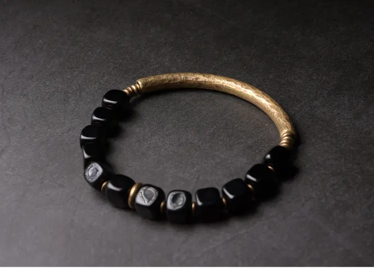 Vintage Brass Couple's Obsidian Bracelet-dec-1