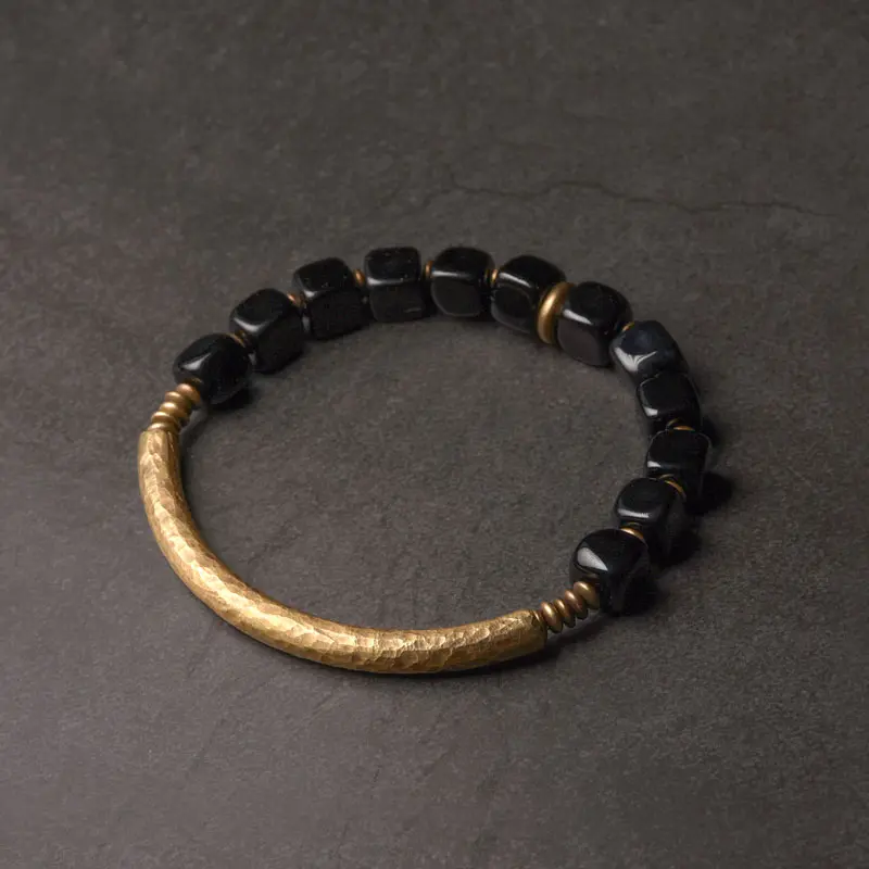 Vintage Brass Couple's Obsidian Bracelet