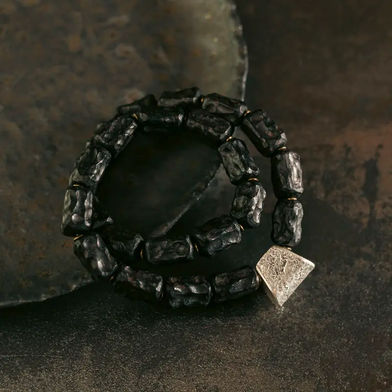 Carved Ebony Silver Bracelet Wabi Sabi Grounding
