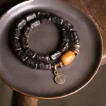 Carved Ebony Yellow Jade Bracelet Wabi Sabi Spiral
