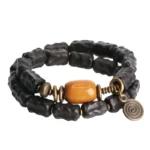 Carved Ebony Yellow Jade Bracelet Wabi Sabi Spiral