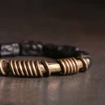 Carved Ebony and Coil Bracelet Wabi Sabi Grounding Jewelry
