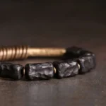 Carved Ebony and Coil Bracelet Wabi Sabi Grounding Jewelry