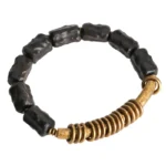 Carved Ebony and Coil Bracelet Wabi Sabi Grounding Jewelry