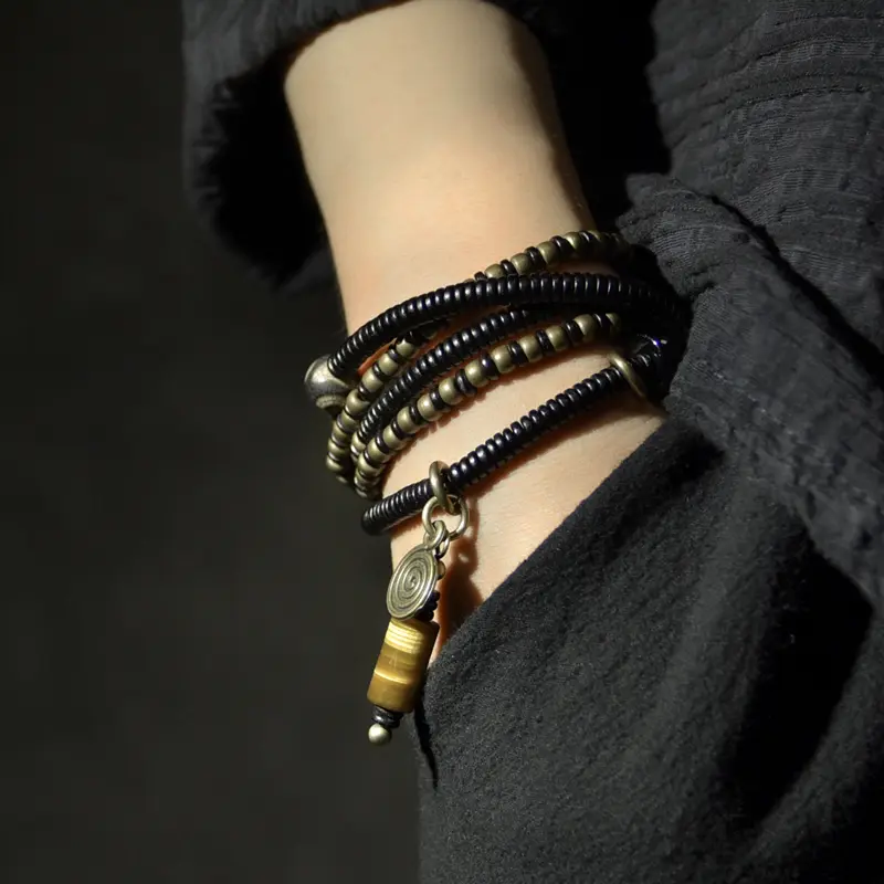 Convertible Dzi Bead Mala Tibetan Wrap Bracelet & Necklace