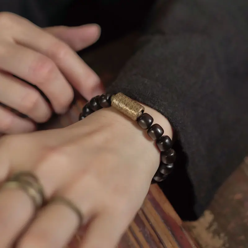 Ebony Wood Bracelet Hammered Brass Grounding Jewelry