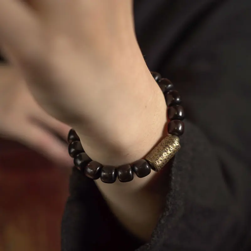 Ebony Wood Bracelet Hammered Brass Grounding Jewelry