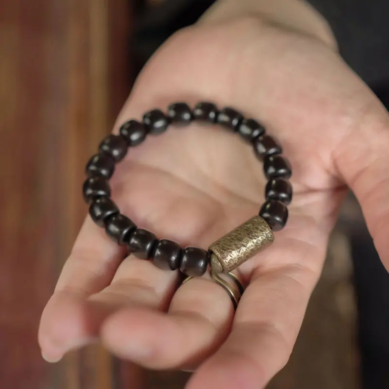 Ebony Wood Bracelet Hammered Brass Grounding Jewelry