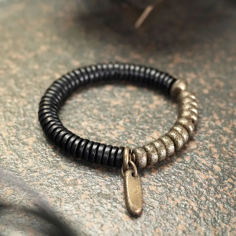 Ebony and Brass Heishi Bracelet Yin Yang Balance Jewelry