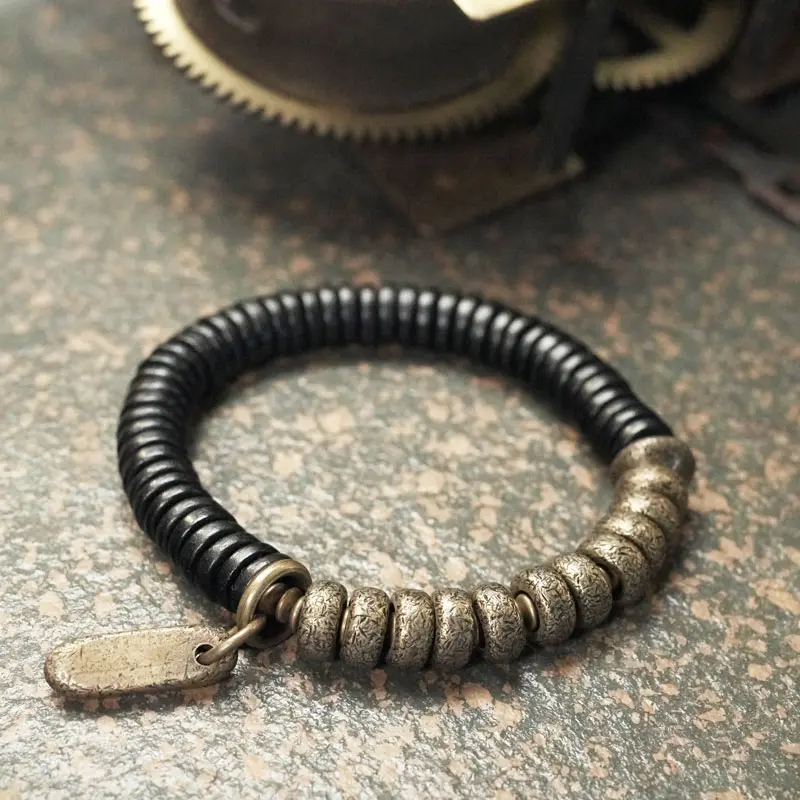 Ebony and Brass Heishi Bracelet Yin Yang Balance Jewelry