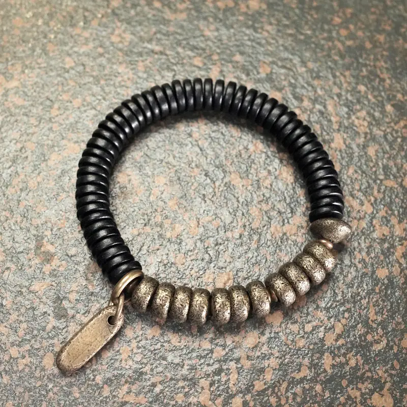 Ebony and Brass Heishi Bracelet Yin Yang Balance Jewelry