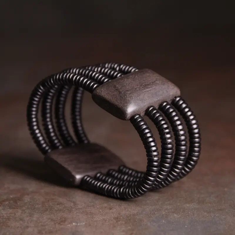 Multi-Strand Ebony Bracelet Architectural Grounding Cuff