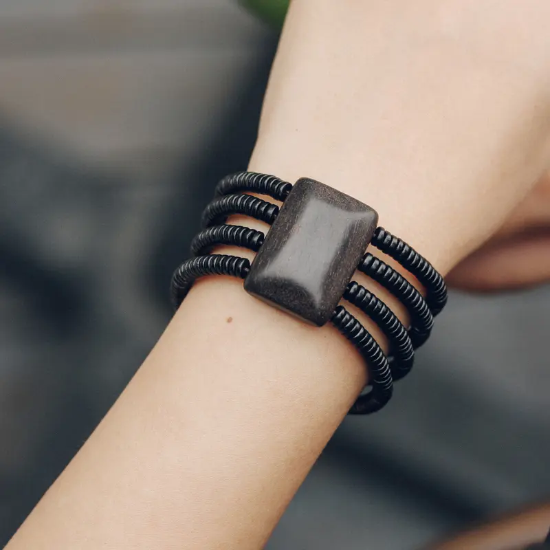 Multi-Strand Ebony Bracelet Architectural Grounding Cuff