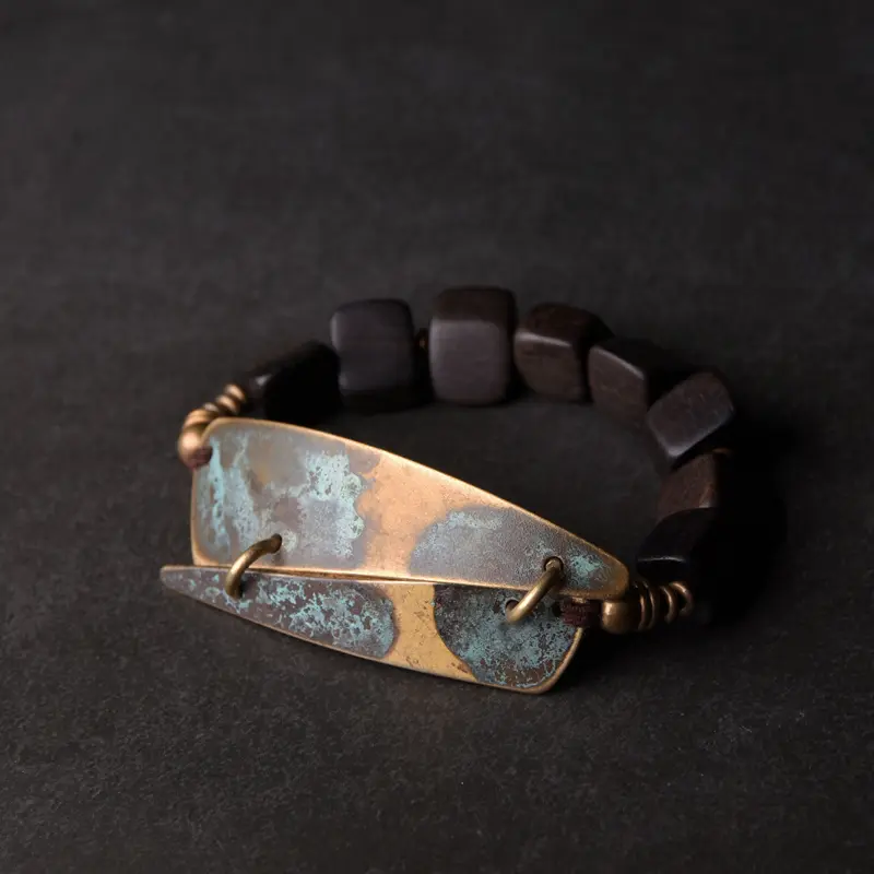 Patinated Brass Ebony Bracelet Wabi Sabi Armor Jewelry