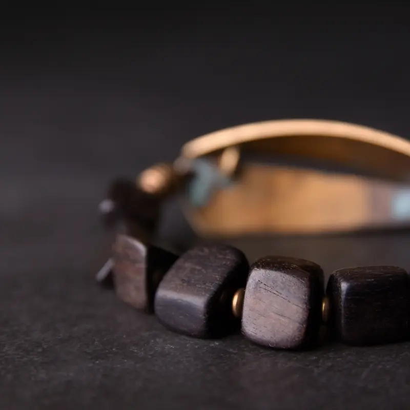 Patinated Brass Ebony Bracelet Wabi Sabi Armor Jewelry