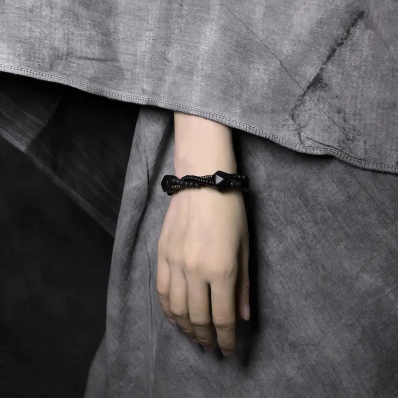 Primal Weave An Ebony and Lava Stone Bracelet