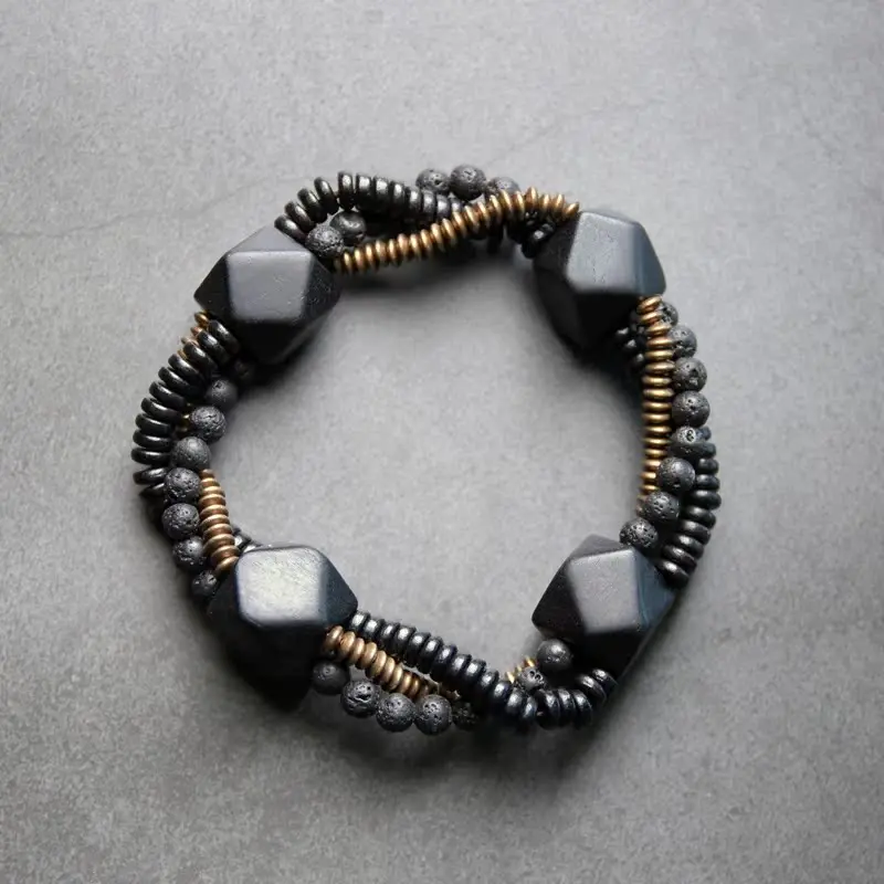 Primal Weave An Ebony and Lava Stone Bracelet