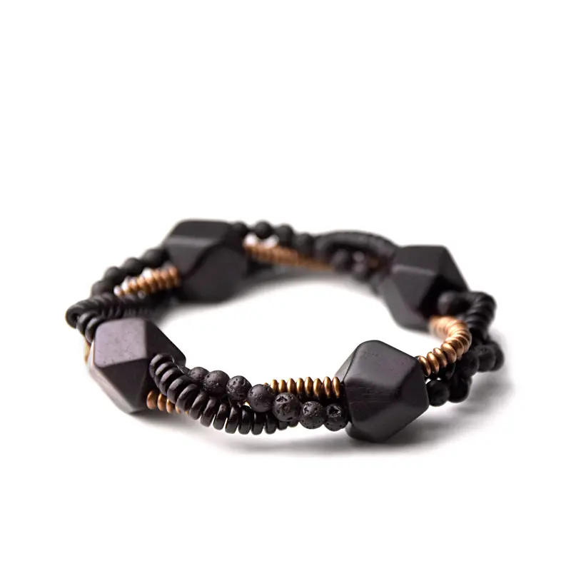 Primal Weave An Ebony and Lava Stone Bracelet